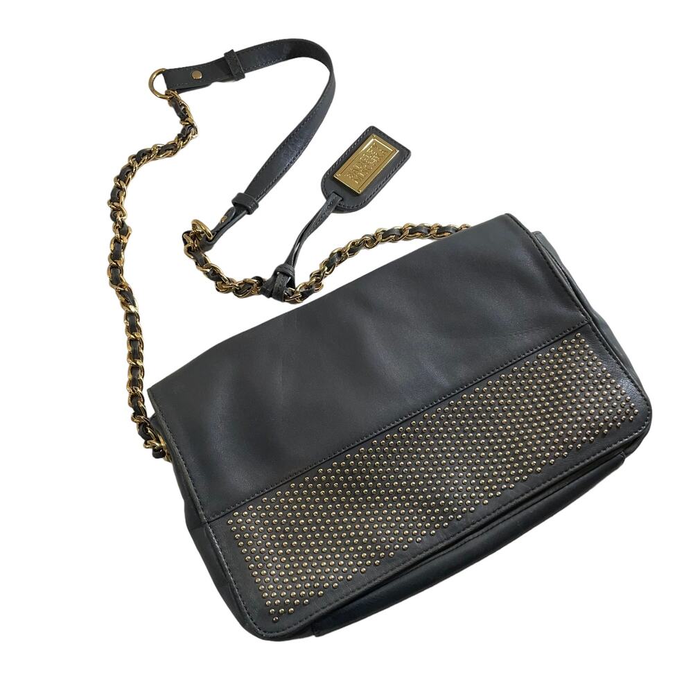 BADGLEY MISCHKA Studded Crossbody Bag PURSE Gray Edgy Rock Moto Chic Statement
